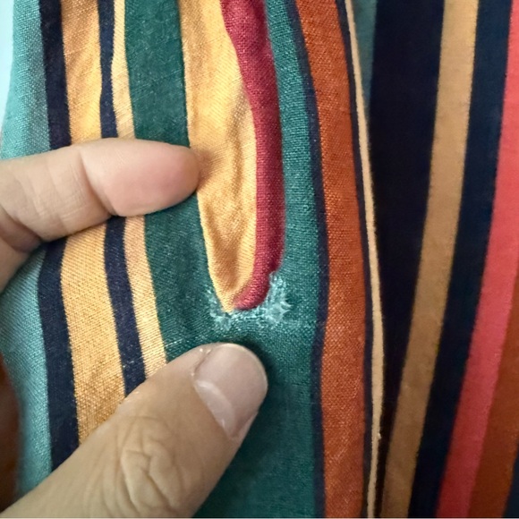 FARM RIO striped rainbow linen blend wide leg cropped trousers - Picture 6 of 10